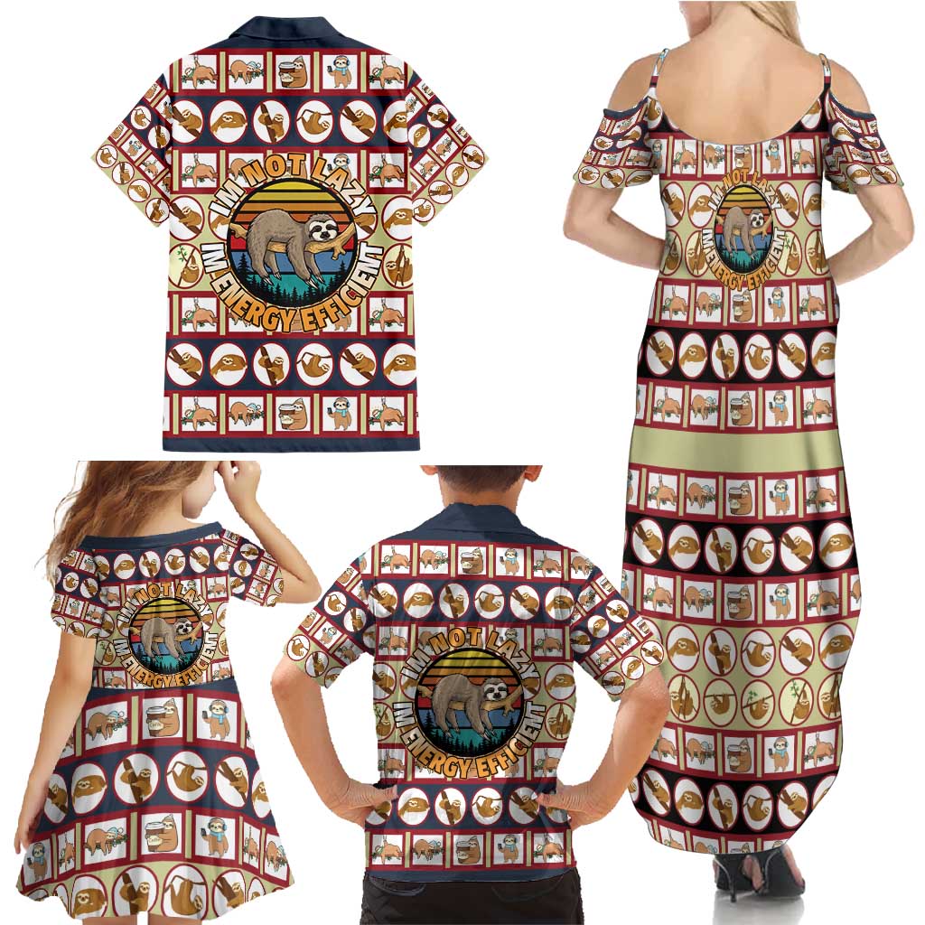 Sloth I'm Not Lazy I'm Energy Efficient Christmas Family Matching Summer Maxi Dress and Hawaiian Shirt Xmas Holiday Patterns - Wonder Print Shop