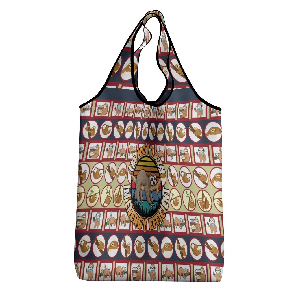 Sloth I'm Not Lazy I'm Energy Efficient Christmas Grocery Bag Xmas Holiday Patterns - Wonder Print Shop