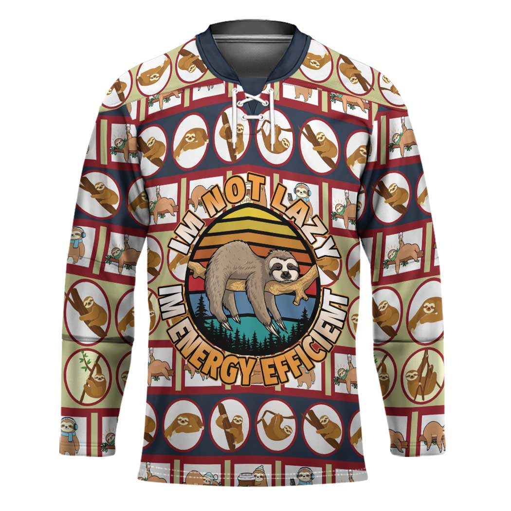 Sloth I'm Not Lazy I'm Energy Efficient Christmas Hockey Jersey Xmas Holiday Patterns - Wonder Print Shop