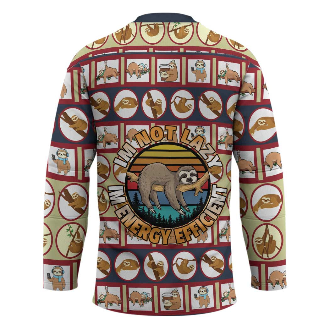 Sloth I'm Not Lazy I'm Energy Efficient Christmas Hockey Jersey Xmas Holiday Patterns - Wonder Print Shop