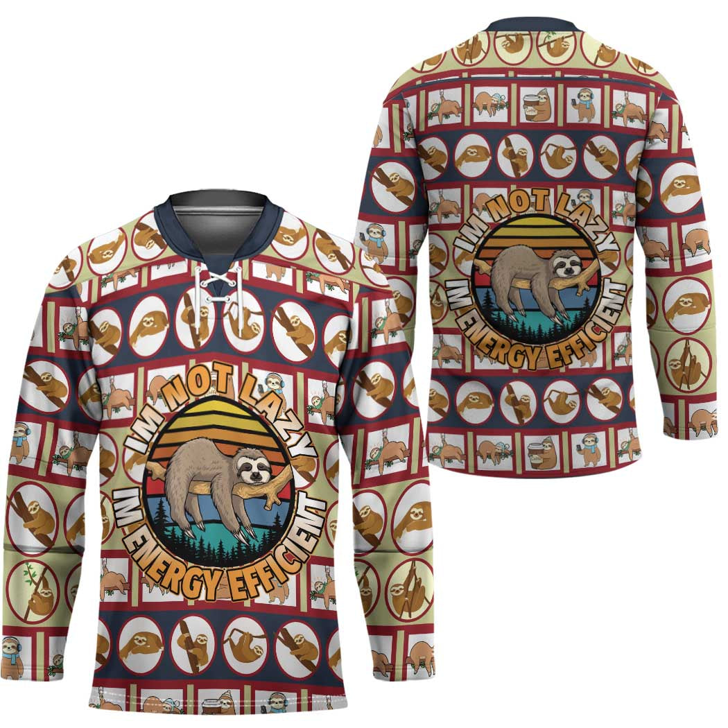Sloth I'm Not Lazy I'm Energy Efficient Christmas Hockey Jersey Xmas Holiday Patterns - Wonder Print Shop