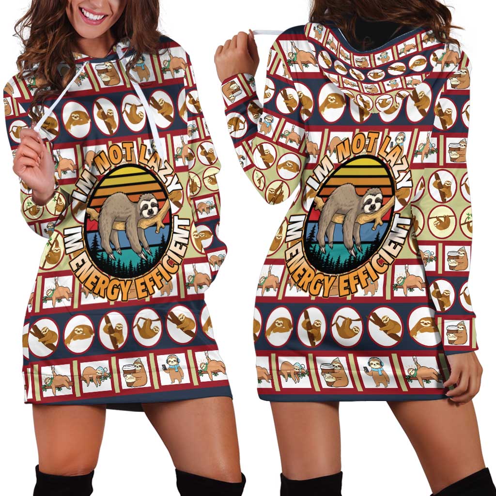 Sloth I'm Not Lazy I'm Energy Efficient Christmas Hoodie Dress Xmas Holiday Patterns - Wonder Print Shop