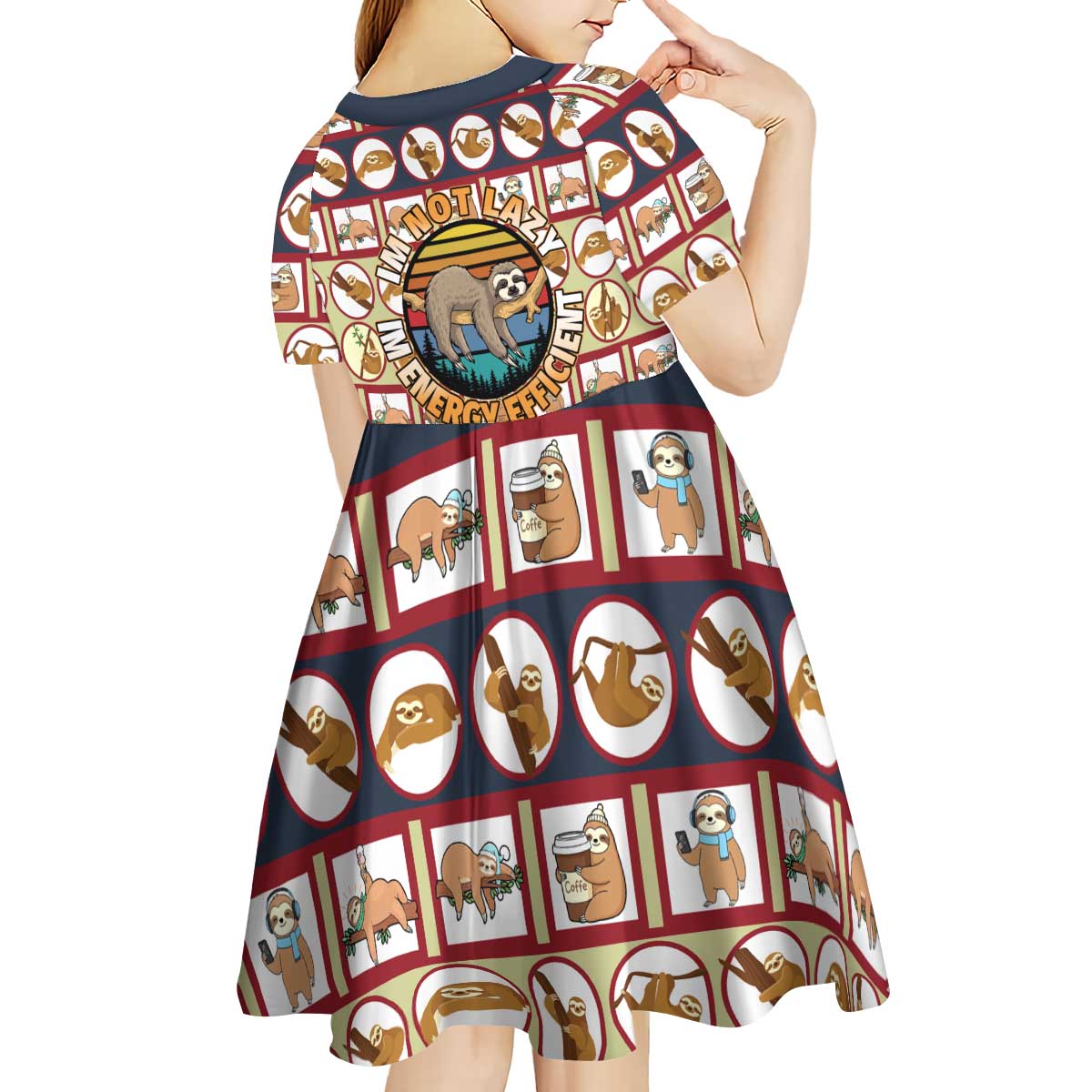 Sloth I'm Not Lazy I'm Energy Efficient Christmas Kid Short Sleeve Dress Xmas Holiday Patterns - Wonder Print Shop