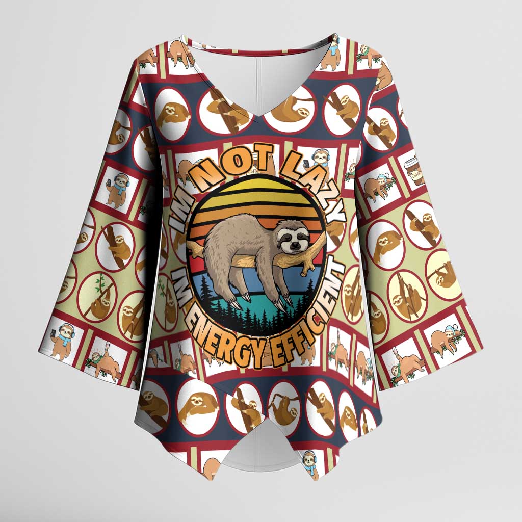 Sloth I'm Not Lazy I'm Energy Efficient Christmas Kimono Sleeve Blouse Xmas Holiday Patterns - Wonder Print Shop