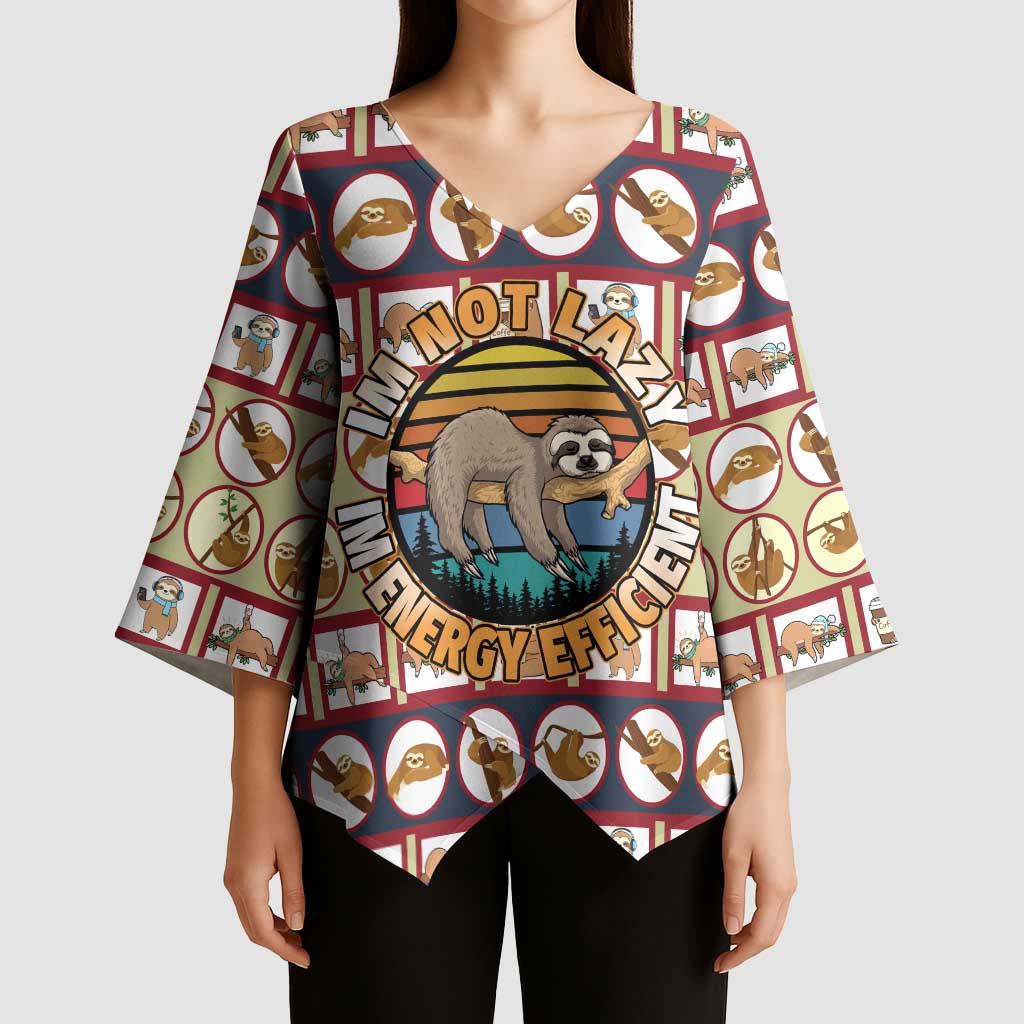 Sloth I'm Not Lazy I'm Energy Efficient Christmas Kimono Sleeve Blouse Xmas Holiday Patterns - Wonder Print Shop