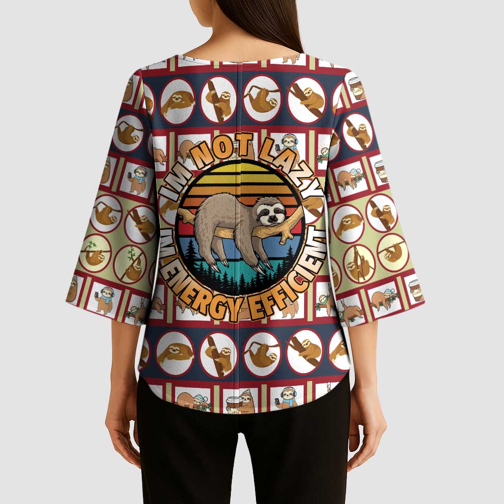 Sloth I'm Not Lazy I'm Energy Efficient Christmas Kimono Sleeve Blouse Xmas Holiday Patterns - Wonder Print Shop