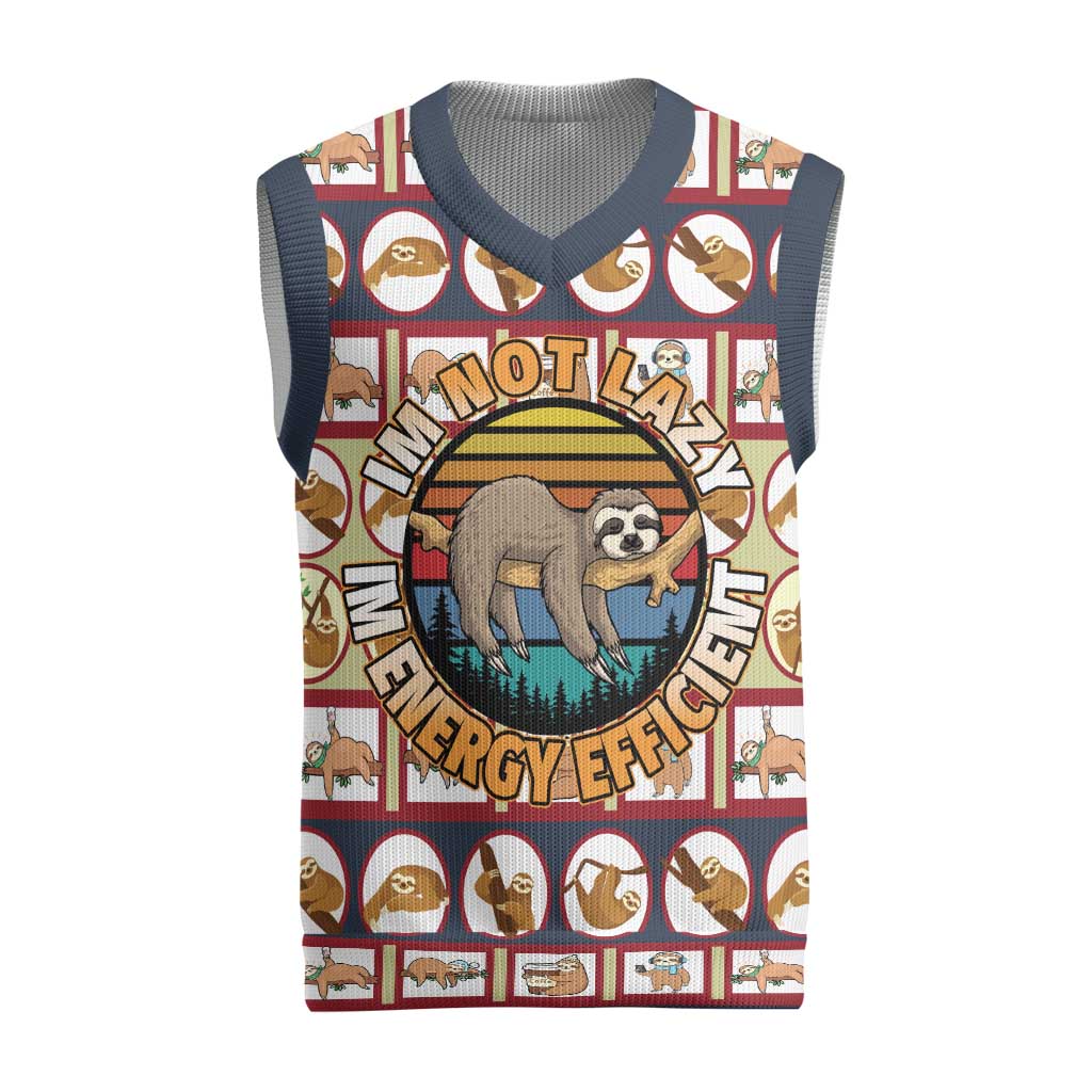 Sloth I'm Not Lazy I'm Energy Efficient Christmas Knitted V-Neck Vest Xmas Holiday Patterns - Wonder Print Shop
