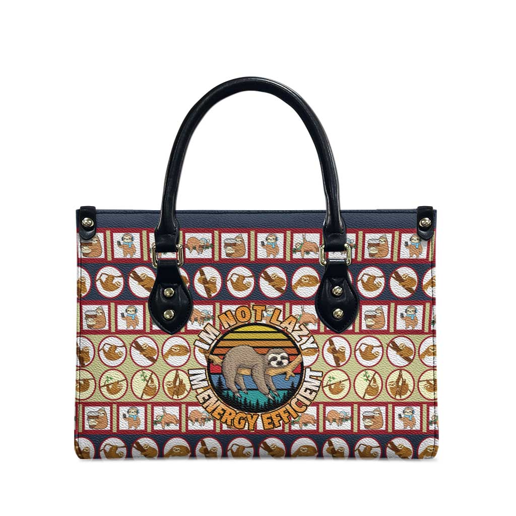 Sloth I'm Not Lazy I'm Energy Efficient Christmas Leather Bag Xmas Holiday Patterns - Wonder Print Shop