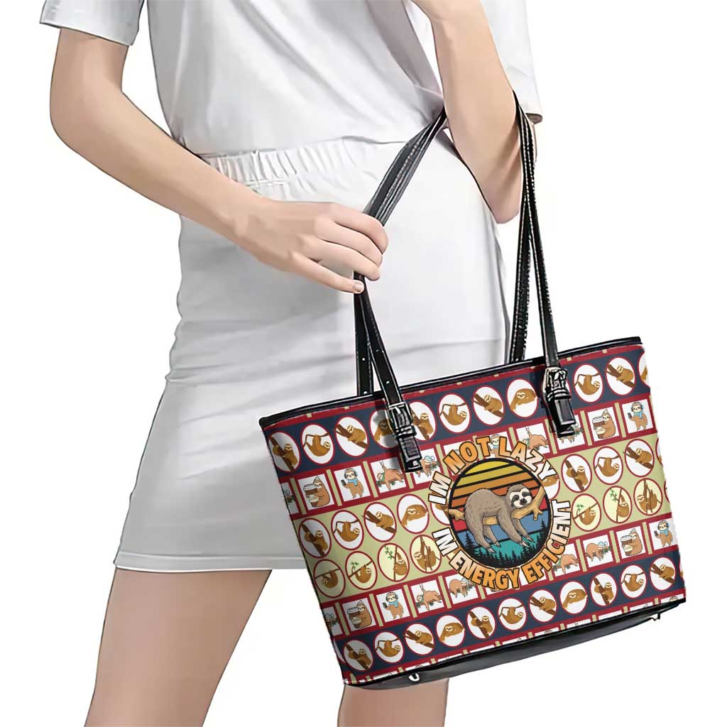 Sloth I'm Not Lazy I'm Energy Efficient Christmas Leather Tote Bag Xmas Holiday Patterns - Wonder Print Shop