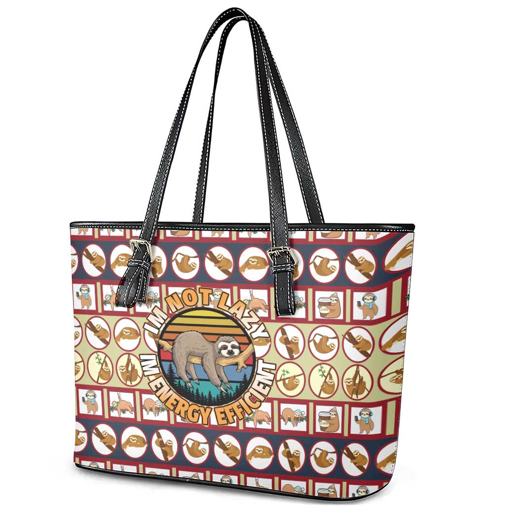 Sloth I'm Not Lazy I'm Energy Efficient Christmas Leather Tote Bag Xmas Holiday Patterns - Wonder Print Shop