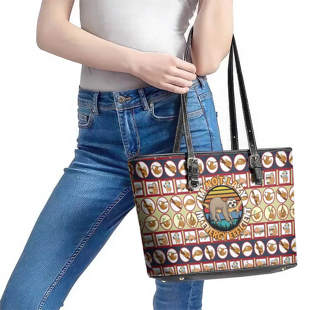 Sloth I'm Not Lazy I'm Energy Efficient Christmas Leather Tote Bag Xmas Holiday Patterns - Wonder Print Shop