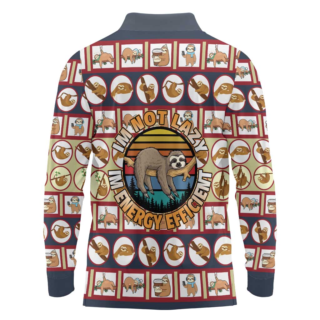 Sloth I'm Not Lazy I'm Energy Efficient Christmas Long Sleeve Polo Shirt Xmas Holiday Patterns - Wonder Print Shop