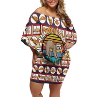 Sloth I'm Not Lazy I'm Energy Efficient Christmas Off Shoulder Short Dress Xmas Holiday Patterns - Wonder Print Shop