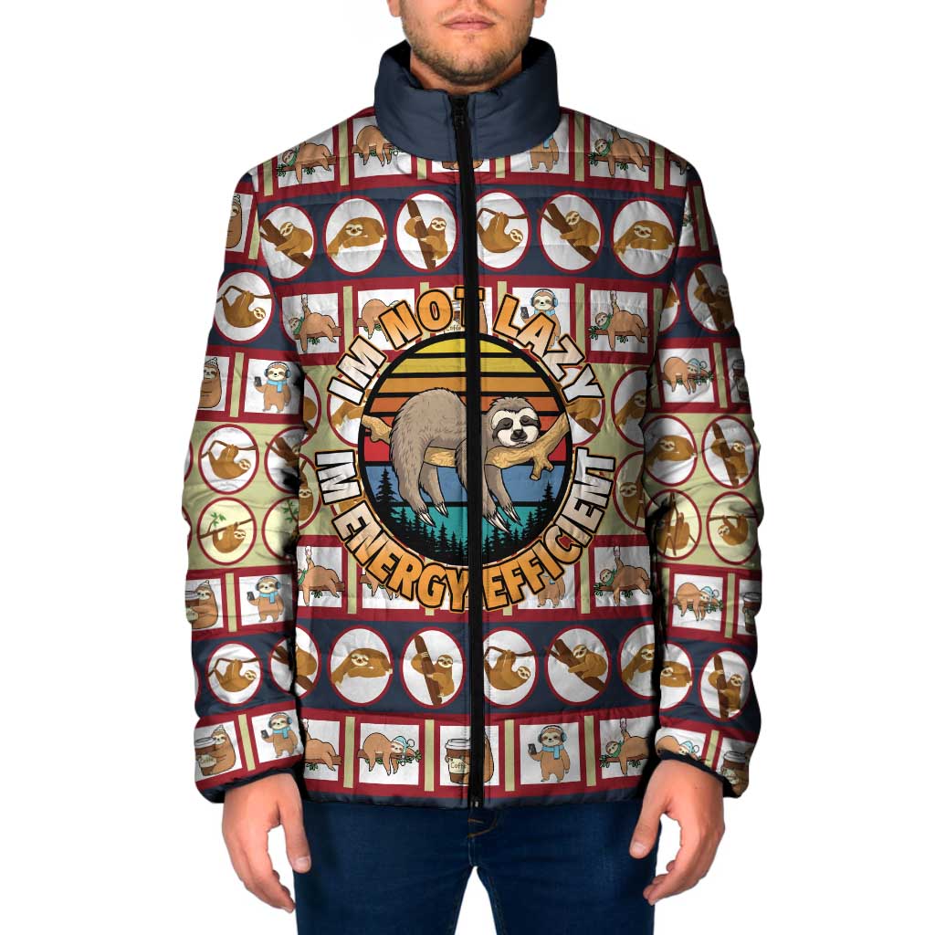 Sloth I'm Not Lazy I'm Energy Efficient Christmas Padded Jacket Xmas Holiday Patterns - Wonder Print Shop