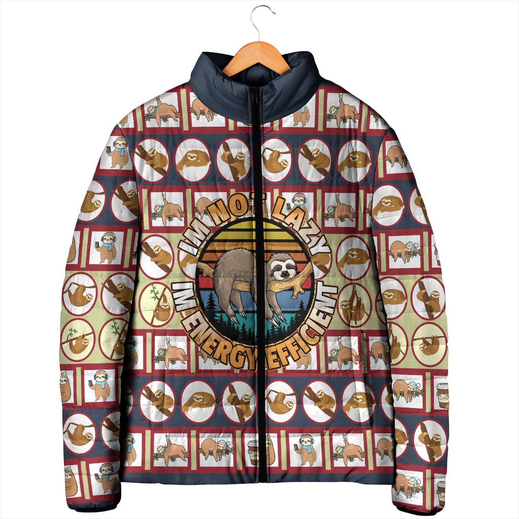 Sloth I'm Not Lazy I'm Energy Efficient Christmas Padded Jacket Xmas Holiday Patterns - Wonder Print Shop