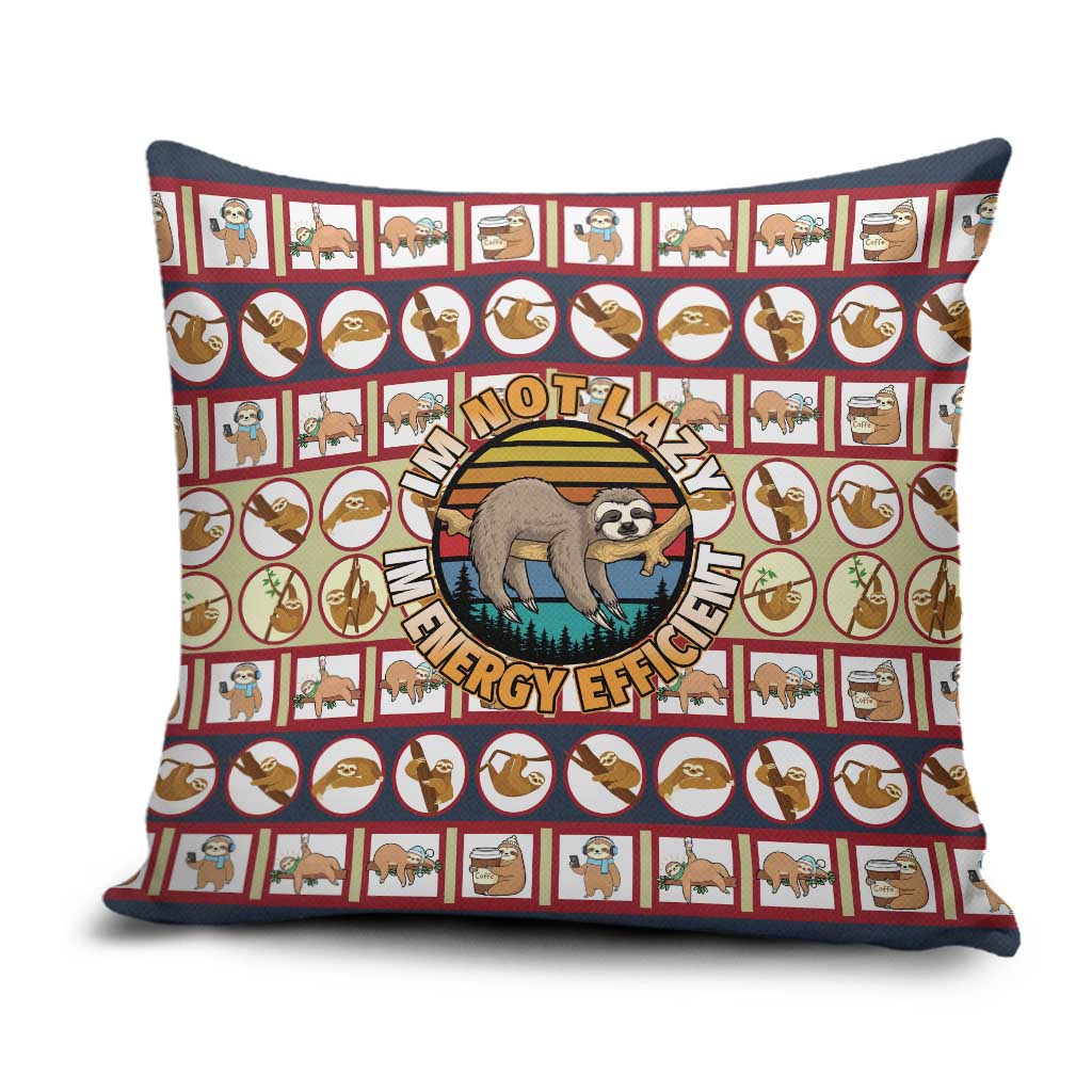 Sloth I'm Not Lazy I'm Energy Efficient Christmas Pillow Cover Xmas Holiday Patterns - Wonder Print Shop