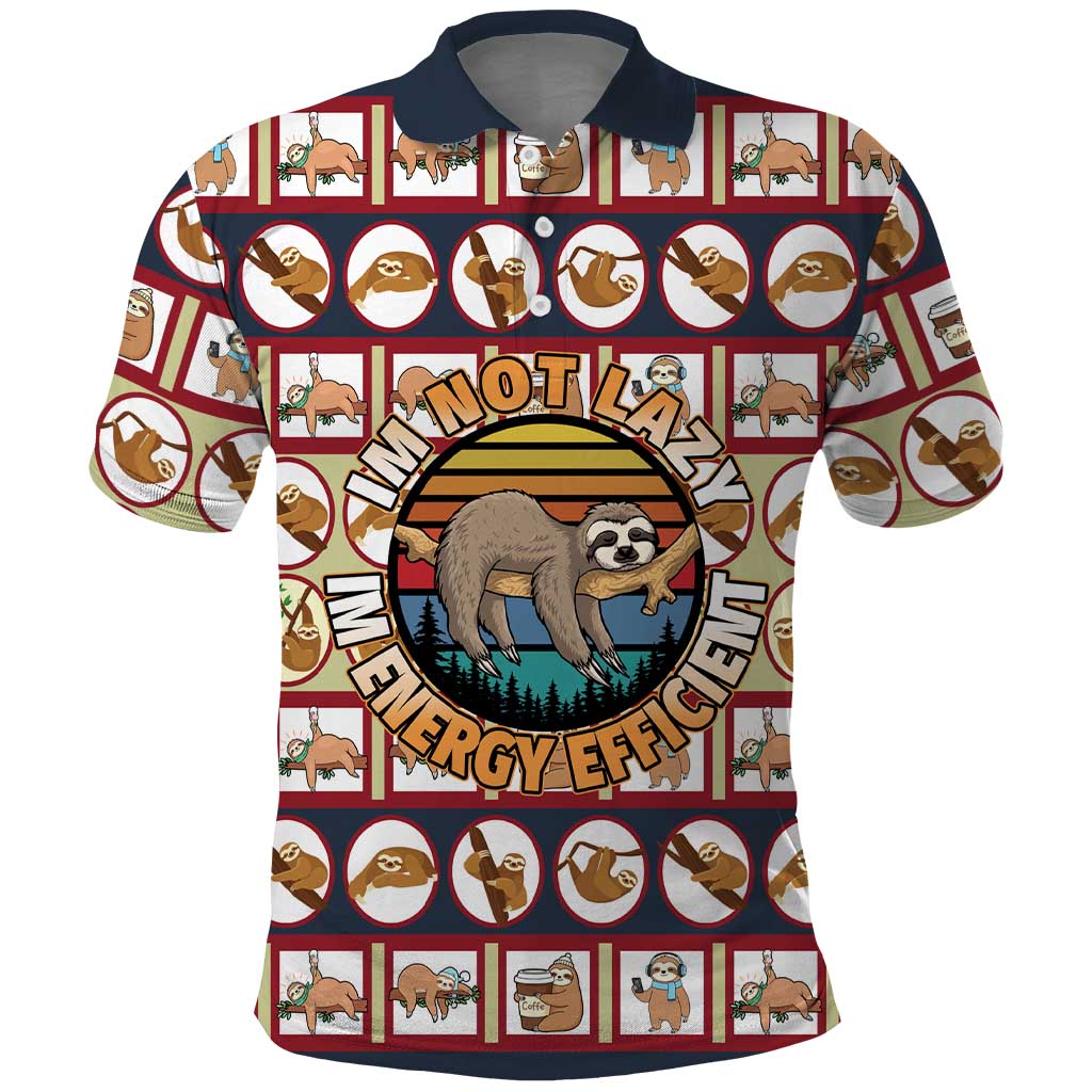 Sloth I'm Not Lazy I'm Energy Efficient Christmas Polo Shirt Xmas Holiday Patterns - Wonder Print Shop