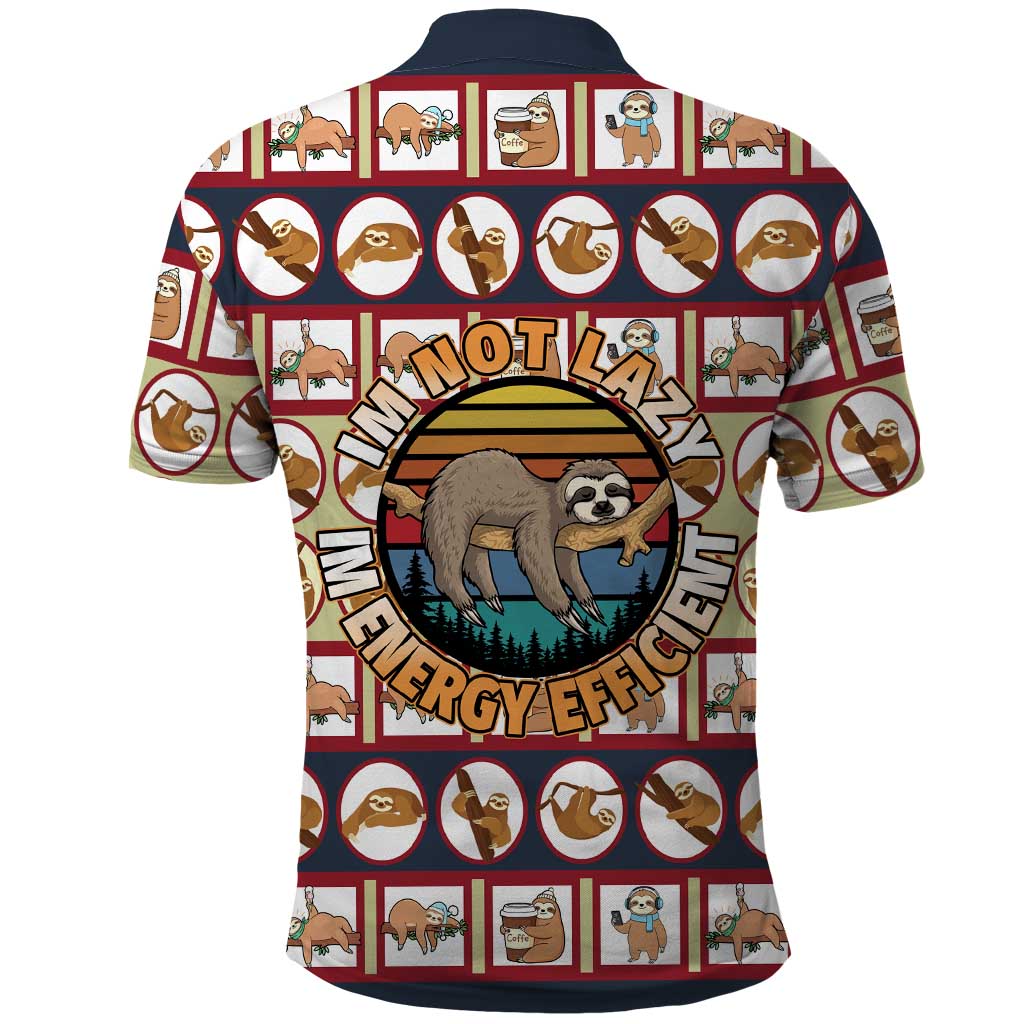 Sloth I'm Not Lazy I'm Energy Efficient Christmas Polo Shirt Xmas Holiday Patterns - Wonder Print Shop