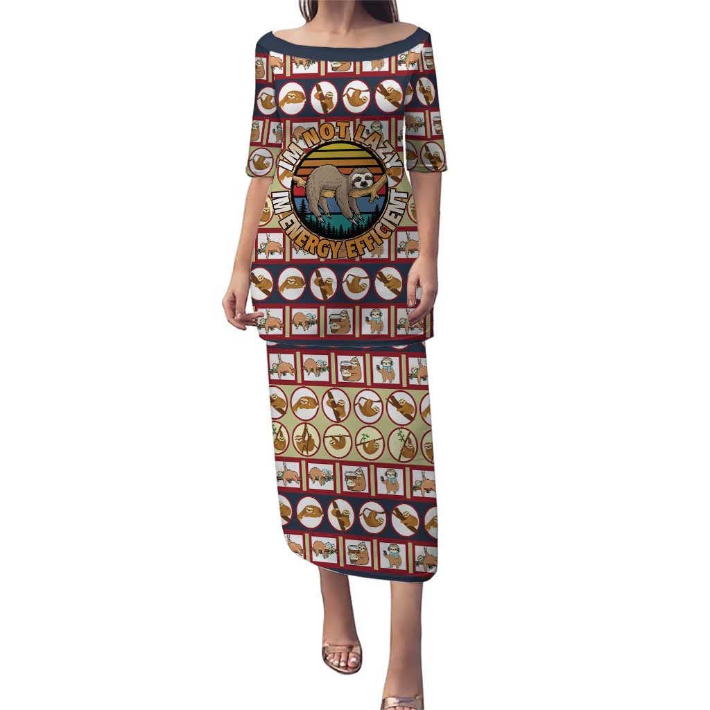 Sloth I'm Not Lazy I'm Energy Efficient Christmas Puletasi Xmas Holiday Patterns - Wonder Print Shop