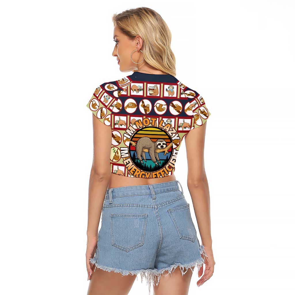 Sloth I'm Not Lazy I'm Energy Efficient Christmas Raglan Cropped T Shirt Xmas Holiday Patterns - Wonder Print Shop