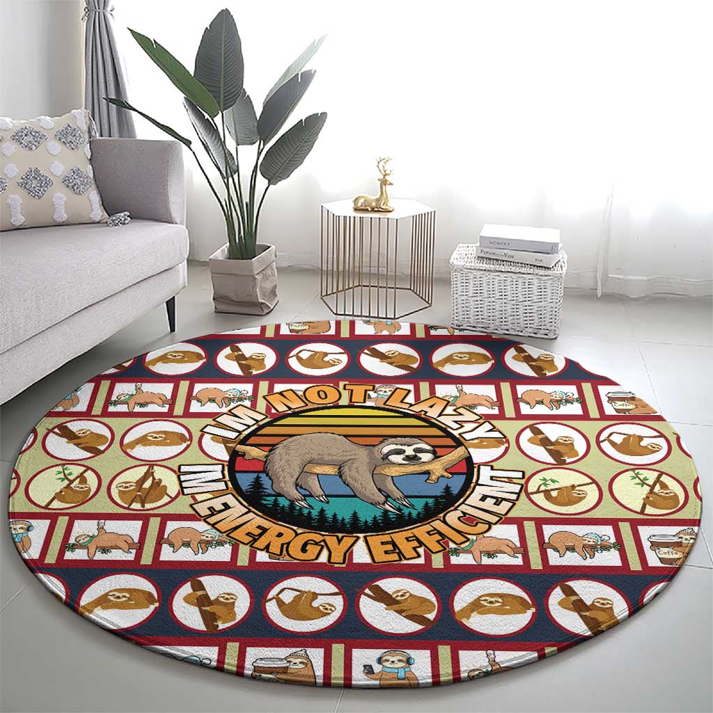 Sloth I'm Not Lazy I'm Energy Efficient Christmas Round Carpet Xmas Holiday Patterns - Wonder Print Shop