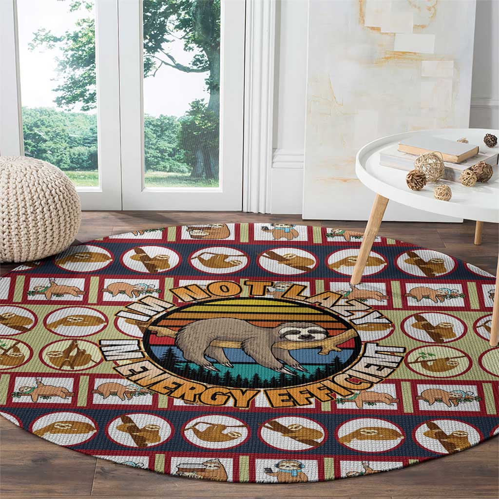 Sloth I'm Not Lazy I'm Energy Efficient Christmas Round Carpet Xmas Holiday Patterns - Wonder Print Shop