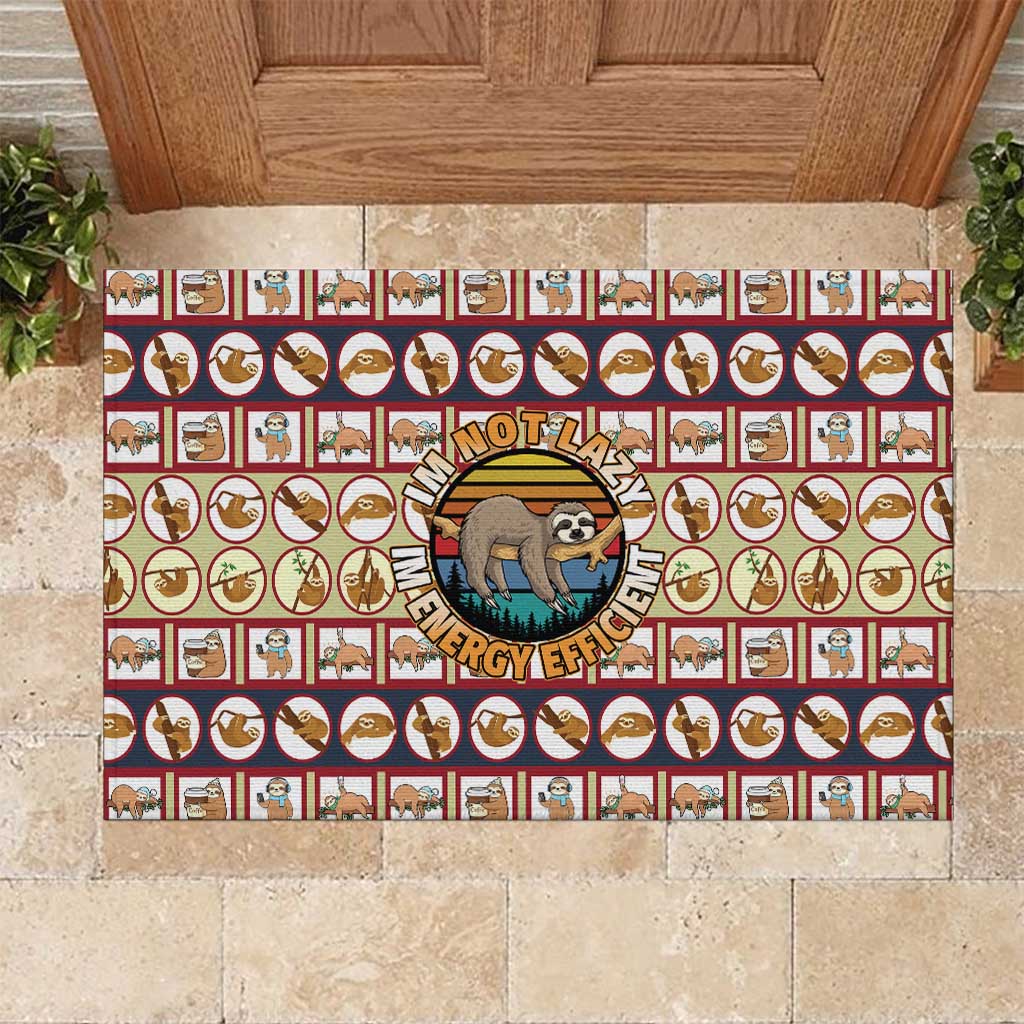 Sloth I'm Not Lazy I'm Energy Efficient Christmas Rubber Doormat Xmas Holiday Patterns - Wonder Print Shop