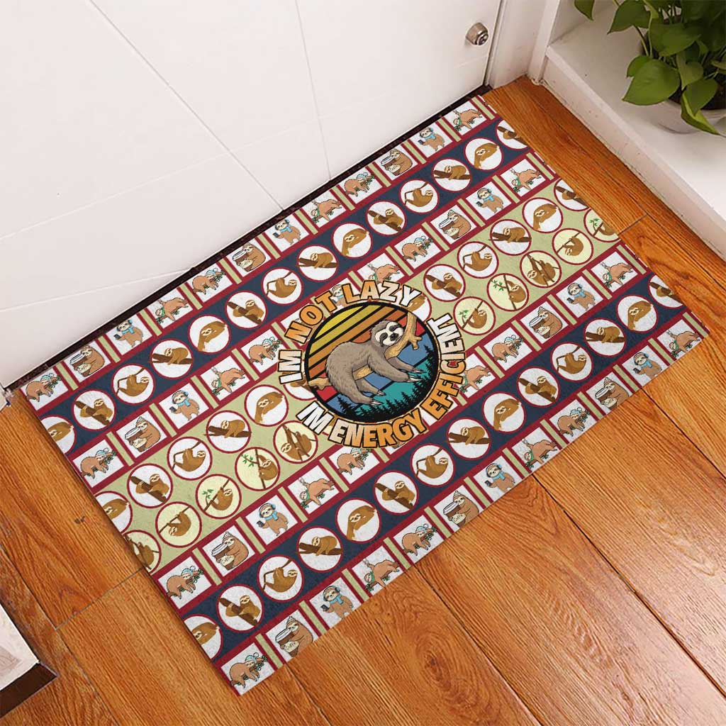 Sloth I'm Not Lazy I'm Energy Efficient Christmas Rubber Doormat Xmas Holiday Patterns - Wonder Print Shop