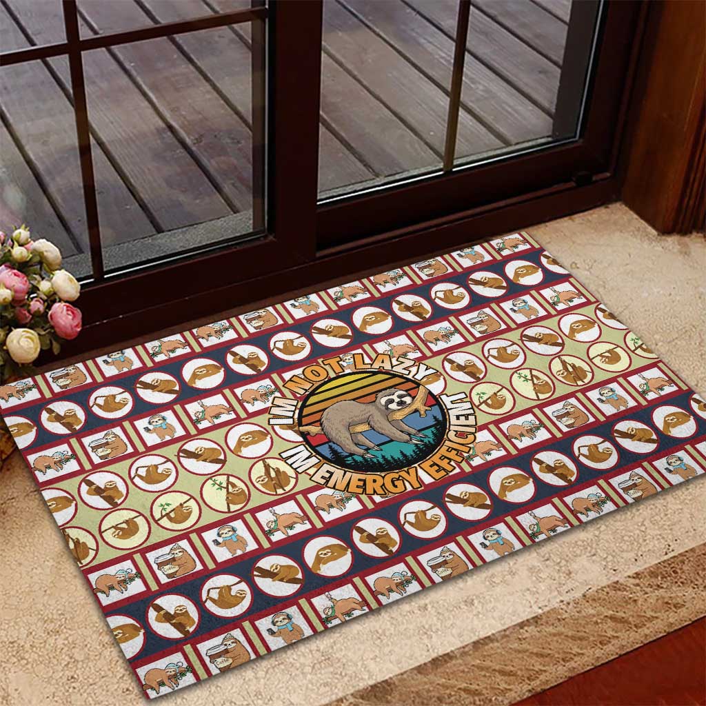 Sloth I'm Not Lazy I'm Energy Efficient Christmas Rubber Doormat Xmas Holiday Patterns - Wonder Print Shop