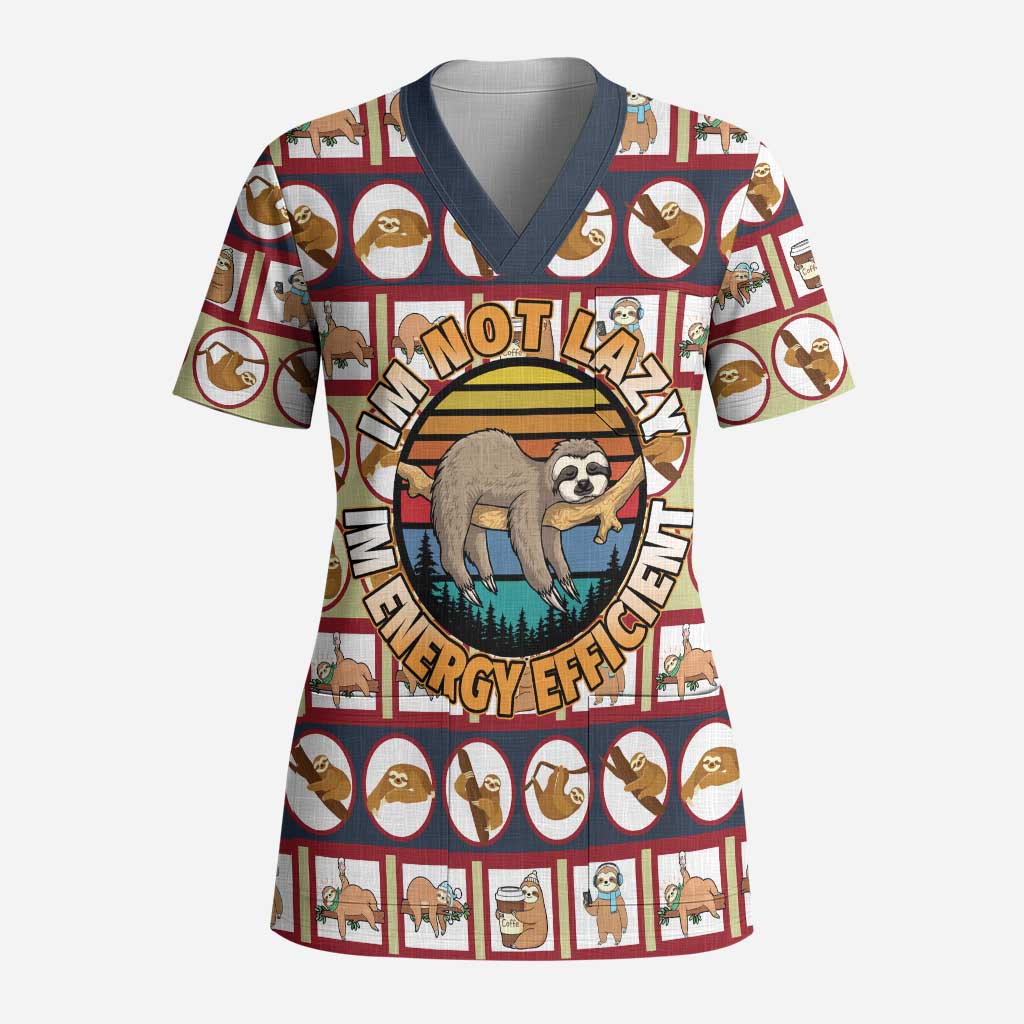 Sloth I'm Not Lazy I'm Energy Efficient Christmas Scrub Top Xmas Holiday Patterns - Wonder Print Shop