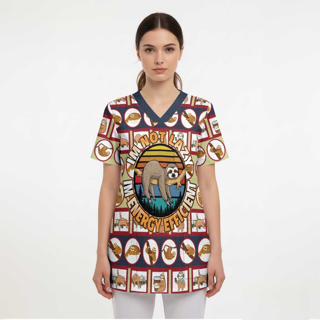 Sloth I'm Not Lazy I'm Energy Efficient Christmas Scrub Top Xmas Holiday Patterns - Wonder Print Shop