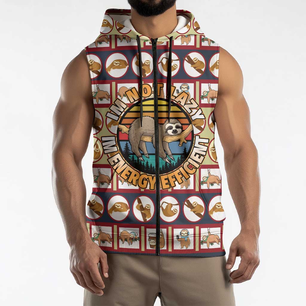 Sloth I'm Not Lazy I'm Energy Efficient Christmas Sleeveless Zip Hoodie Xmas Holiday Patterns - Wonder Print Shop