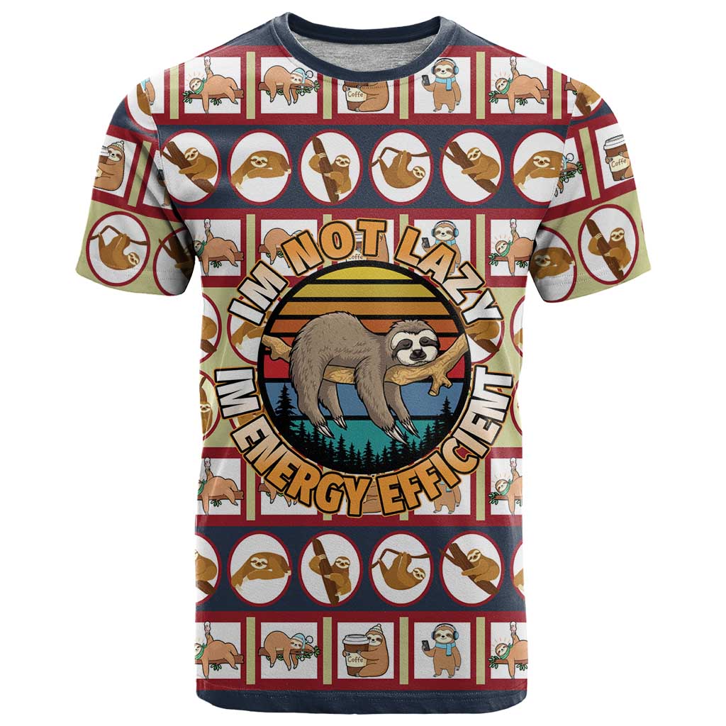 Sloth I'm Not Lazy I'm Energy Efficient Christmas T Shirt Xmas Holiday Patterns - Wonder Print Shop