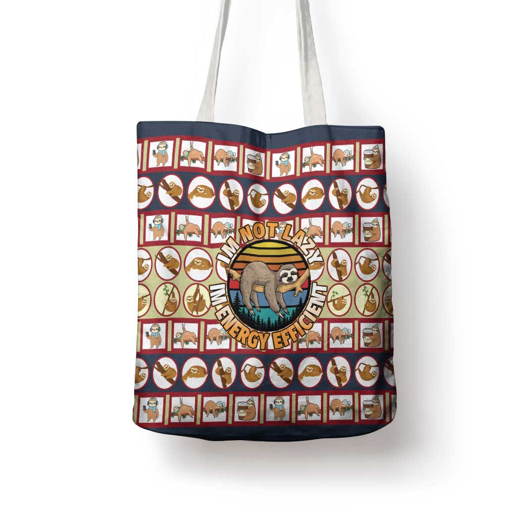 Sloth I'm Not Lazy I'm Energy Efficient Christmas Tote Bag Xmas Holiday Patterns - Wonder Print Shop