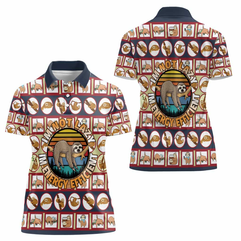Sloth I'm Not Lazy I'm Energy Efficient Christmas Women Polo Shirt Xmas Holiday Patterns - Wonder Print Shop
