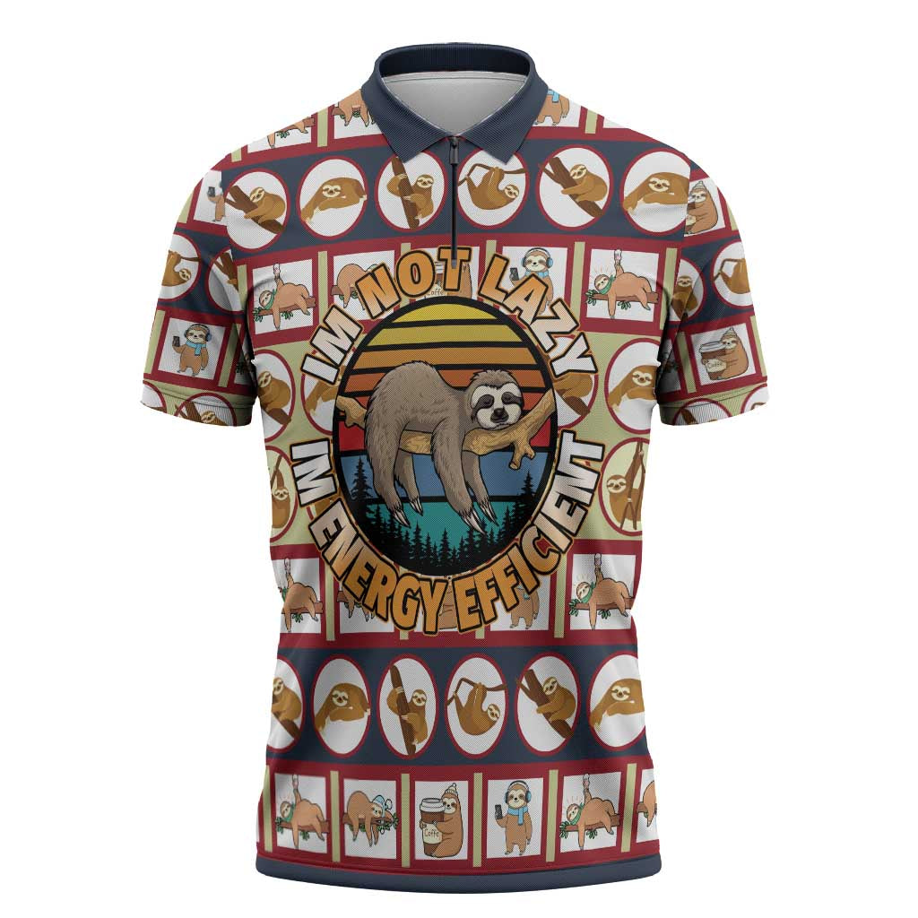 Sloth I'm Not Lazy I'm Energy Efficient Christmas Zipper Polo Shirt Xmas Holiday Patterns - Wonder Print Shop