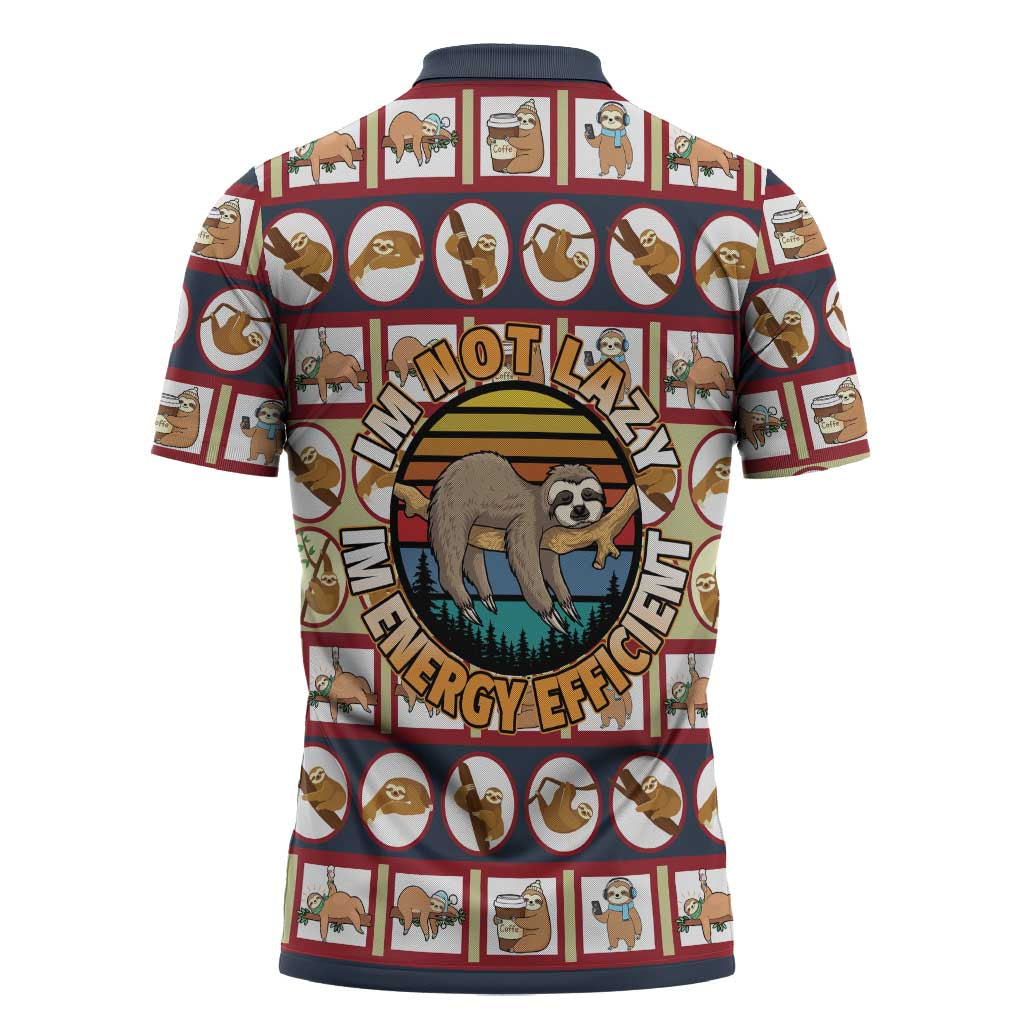 Sloth I'm Not Lazy I'm Energy Efficient Christmas Zipper Polo Shirt Xmas Holiday Patterns - Wonder Print Shop