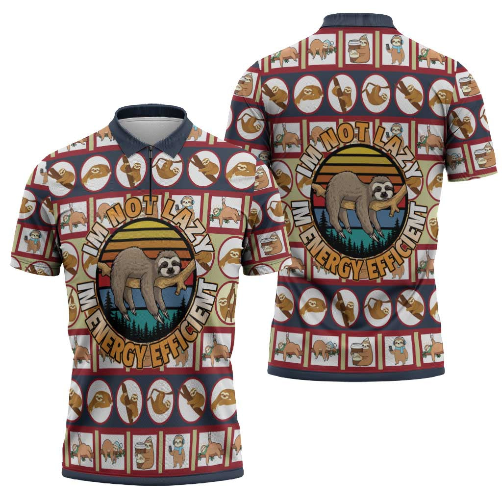 Sloth I'm Not Lazy I'm Energy Efficient Christmas Zipper Polo Shirt Xmas Holiday Patterns - Wonder Print Shop