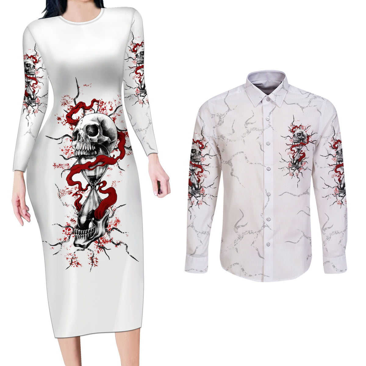 If You Got My Back In The Darkest Hours Couples Matching Long Sleeve Bodycon Dress and Long Sleeve Button Shirt - Wonder Print Shop