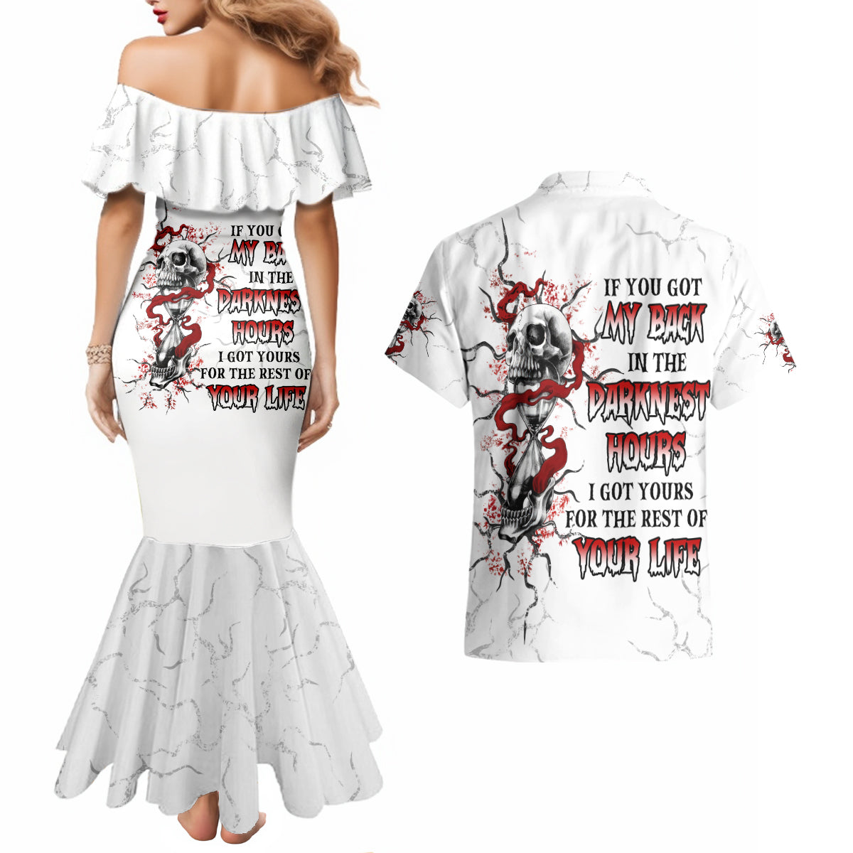 If You Got My Back In The Darkest Hours Couples Matching Mermaid Dress and Hawaiian Shirt - Wonder Print Shop