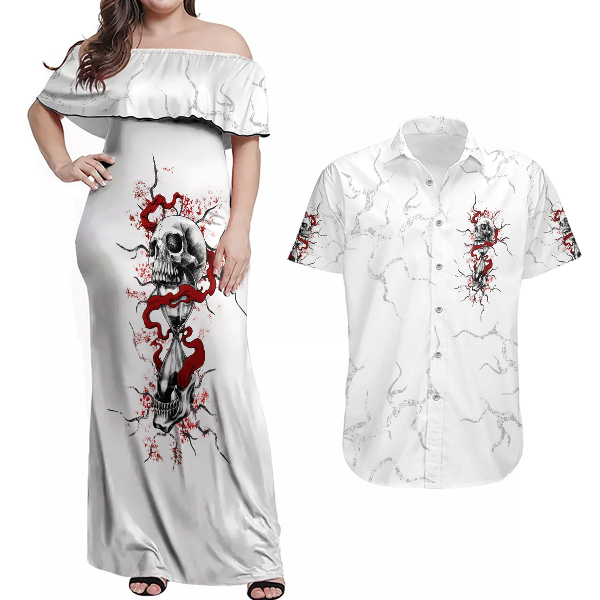 If You Got My Back In The Darkest Hours Couples Matching Off Shoulder Maxi Dress and Hawaiian Shirt - Wonder Print Shop