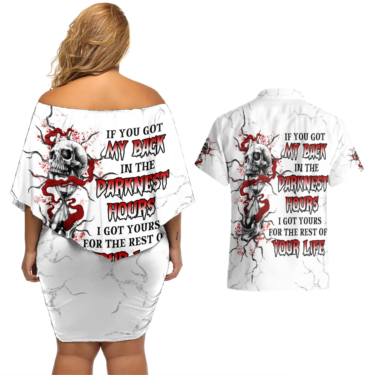 If You Got My Back In The Darkest Hours Couples Matching Off Shoulder Short Dress and Hawaiian Shirt - Wonder Print Shop