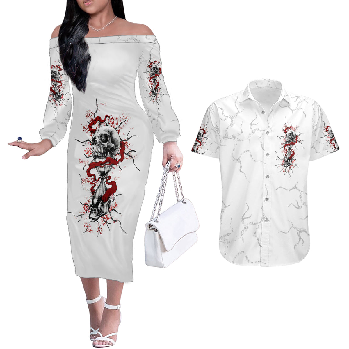 If You Got My Back In The Darkest Hours Couples Matching Off The Shoulder Long Sleeve Dress and Hawaiian Shirt - Wonder Print Shop