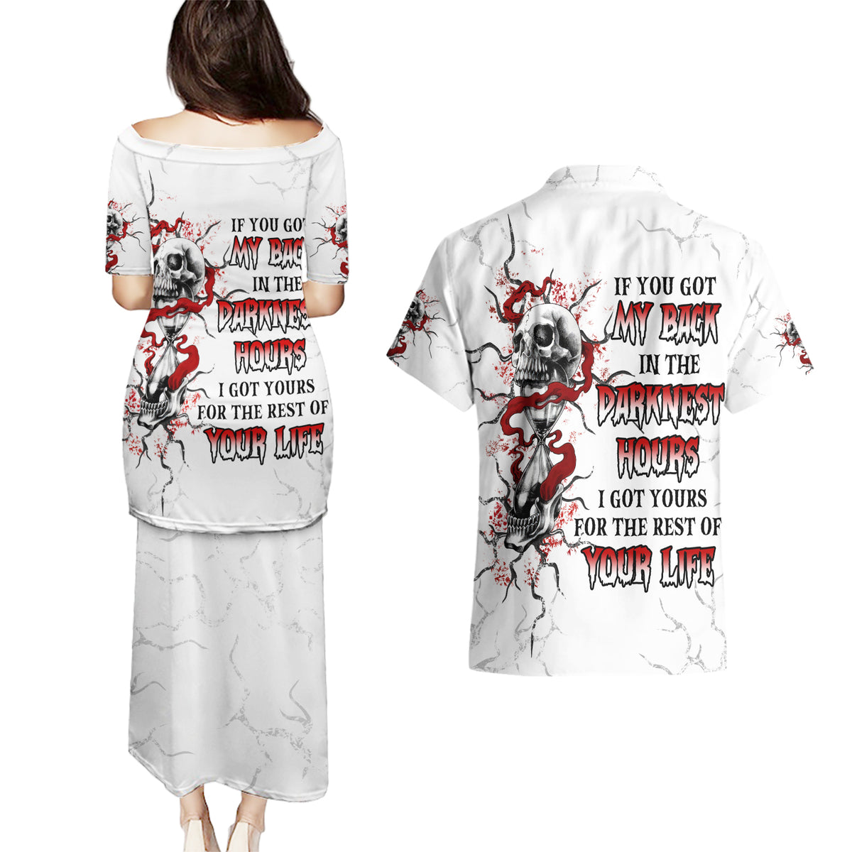 If You Got My Back In The Darkest Hours Couples Matching Puletasi Dress and Hawaiian Shirt - Wonder Print Shop