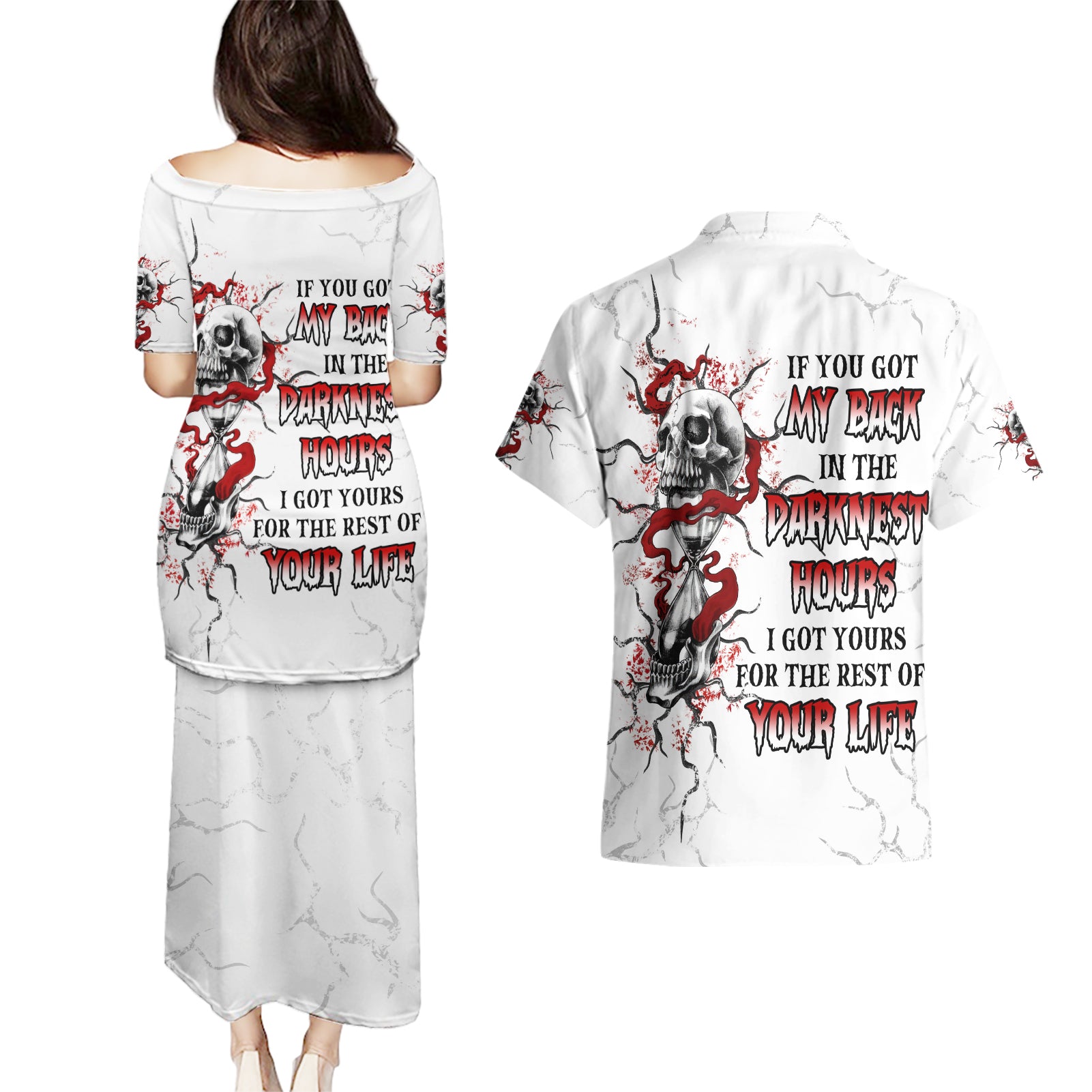 If You Got My Back In The Darkest Hours Couples Matching Puletasi Dress and Hawaiian Shirt - Wonder Print Shop