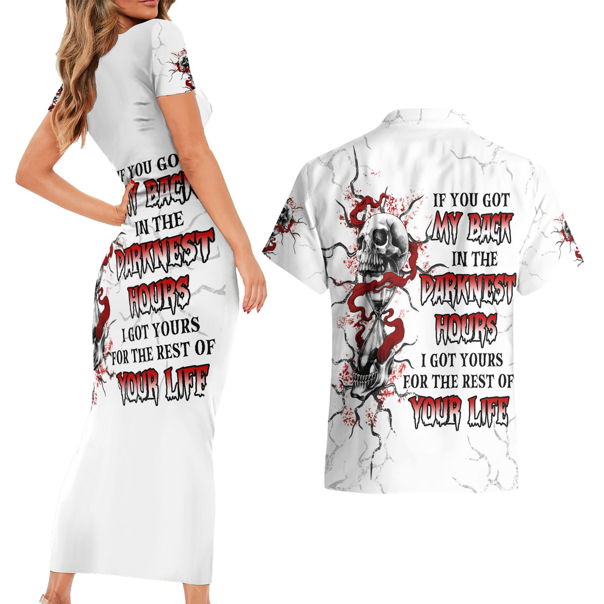 If You Got My Back In The Darkest Hours Couples Matching Short Sleeve Bodycon Dress and Hawaiian Shirt - Wonder Print Shop