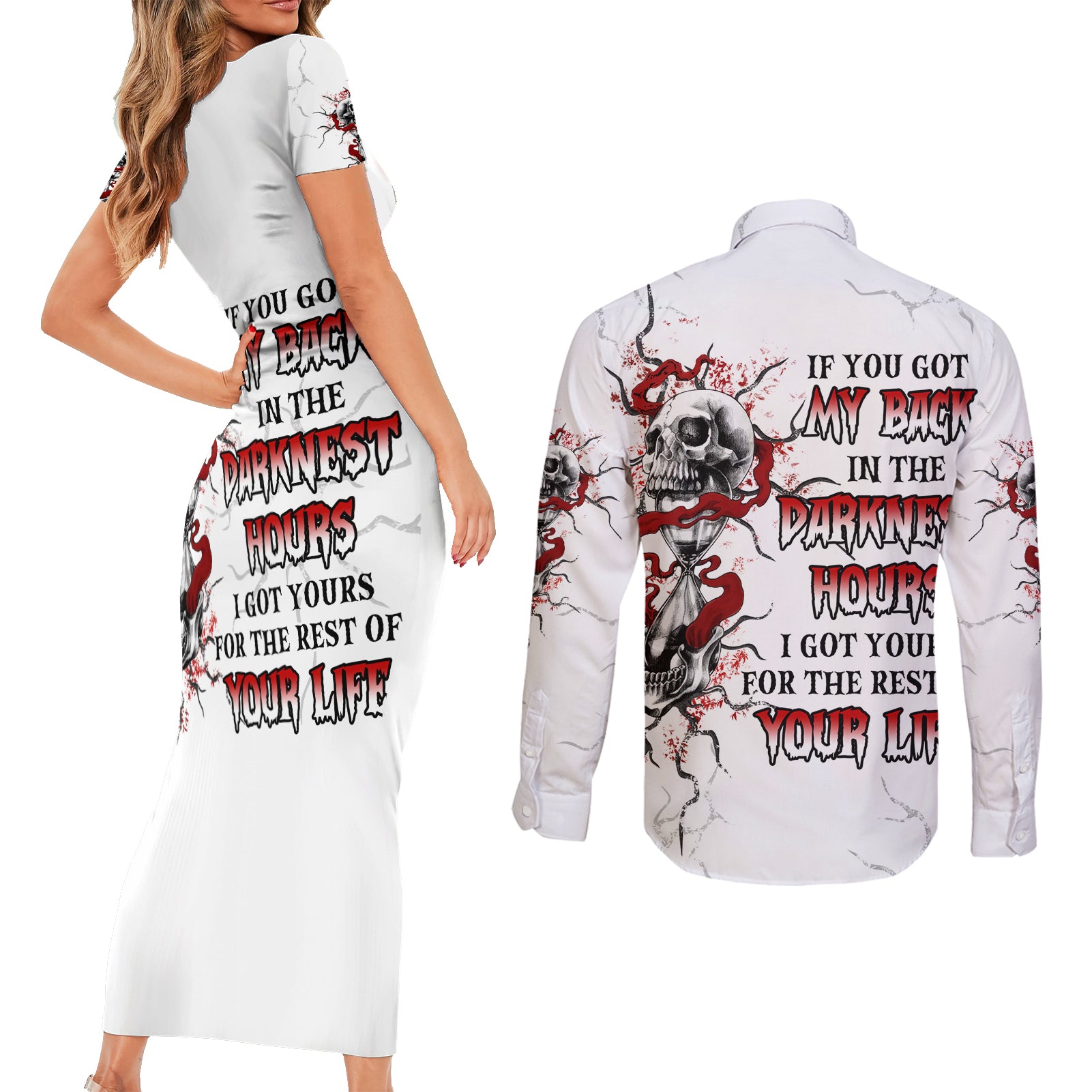 If You Got My Back In The Darkest Hours Couples Matching Short Sleeve Bodycon Dress and Long Sleeve Button Shirt - Wonder Print Shop
