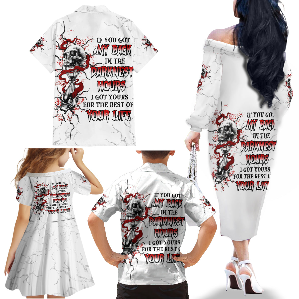 If You Got My Back In The Darkest Hours Family Matching Off Shoulder Long Sleeve Dress and Hawaiian Shirt - Wonder Print Shop