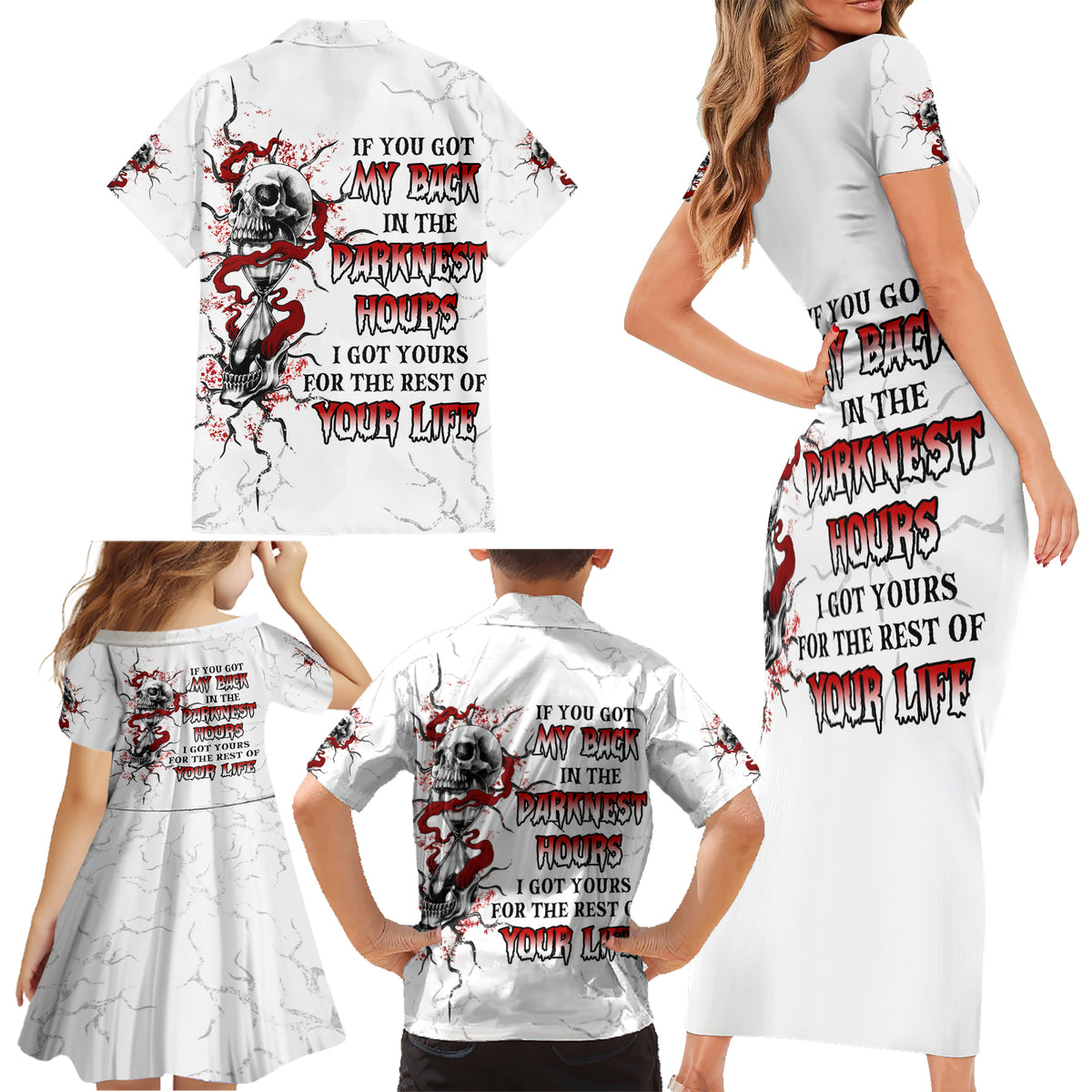 If You Got My Back In The Darkest Hours Family Matching Short Sleeve Bodycon Dress and Hawaiian Shirt - Wonder Print Shop