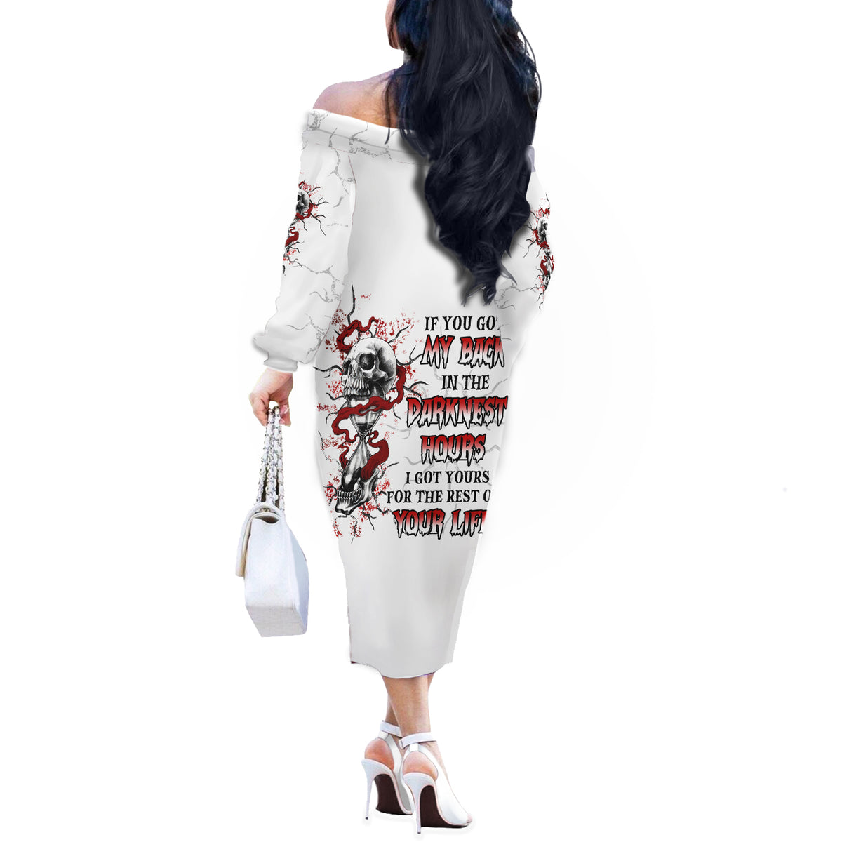 If You Got My Back In The Darkest Hours Off The Shoulder Long Sleeve Dress - Wonder Print Shop